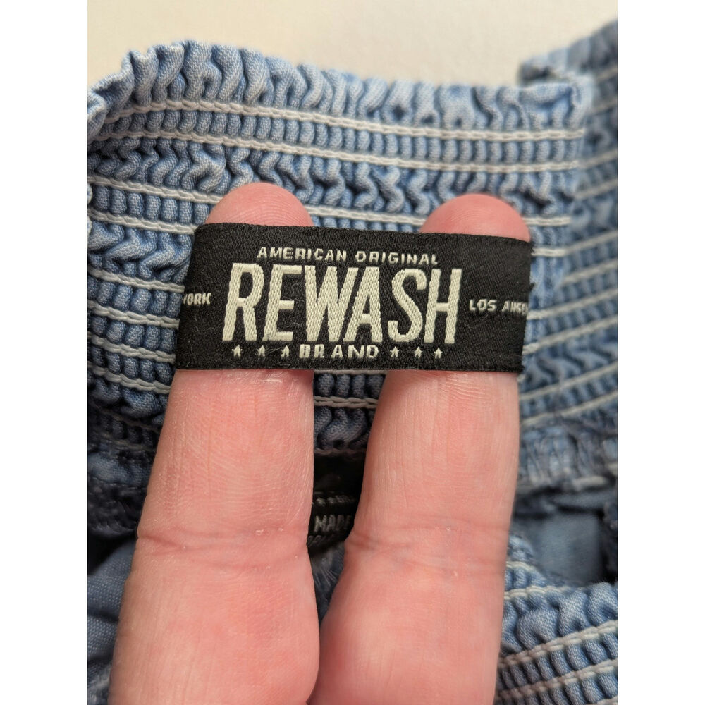 Rewash Chambray Denim Pants Lightweight Wide Leg Shirred Stretch Blue Small - Picture 5 of 9